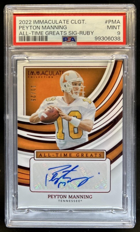 2022 Immaculate Peyton Manning All Time Greats Signatures Ruby Auto #/25 PSA 9