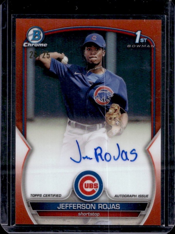 2023 Bowman Jefferson Rojas Chrome Auto Orange Refractor 1st Prospect #/25 Cubs