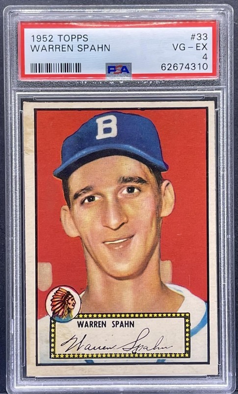 1952 Topps Baseball #33 Warren Spahn Red Back - Boston Braves HOF - PSA 4 VG-EX