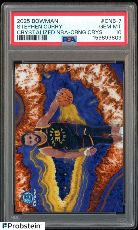 2025-26 Bowman Crystallized NBA Orange Crystals Stephen Curry SSP 25/25 PSA 10