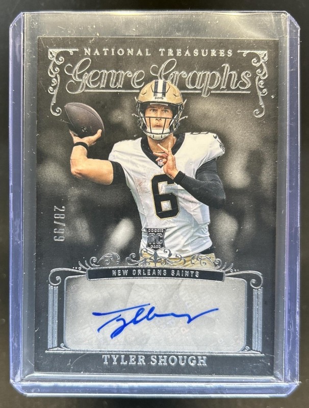 2025 Panini National Treasures Tyler Shough Genre Graphs Auto RC #/99 Saints