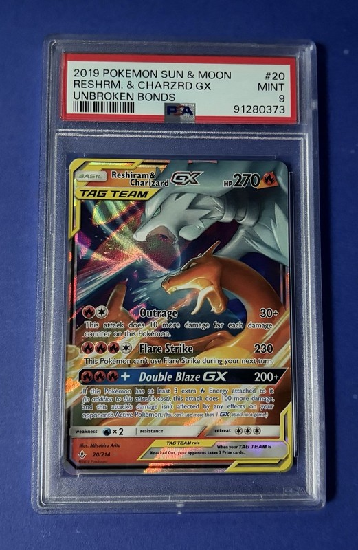 2019 Pokémon Sun & Moon Reshiram & Charizard GX Unbroken Bonds #20 PSA 9 MINT