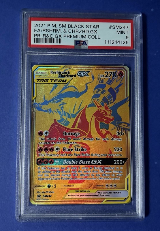 2021 PM SM Black Star FA/Reshiram & Charizard GX PR R&C GX Prem Coll #SM247 PSA9