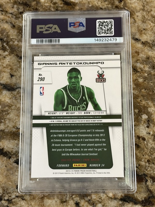 2013-14 PANINI PRIZM #290 GIANNIS ANTETOKOUNMPO ROOKIE RC PSA 8 FRESHLY GRADED view 2