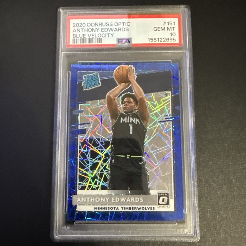 2020-21 Donruss Optic ANTHONY EDWARDS Rated Rookie Blue Velocity Prizm SP PSA 10