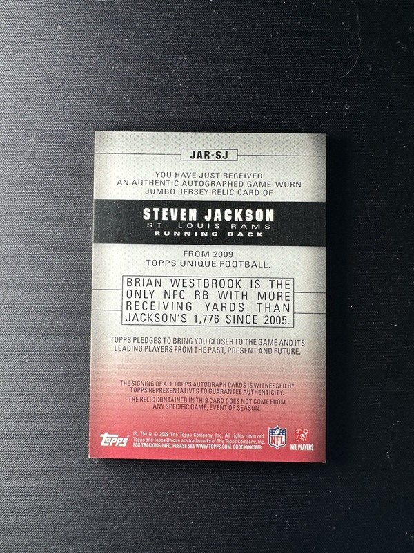 2009 Topps Unique Steven Jackson Game-Used Patch Auto /10 Rams Rare SP view 2