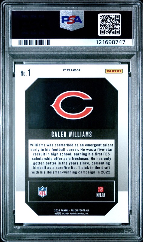 2024 Panini Prizm Green Ice Emergent Caleb Williams #1 Chicago Bears PSA 10 RC view 2