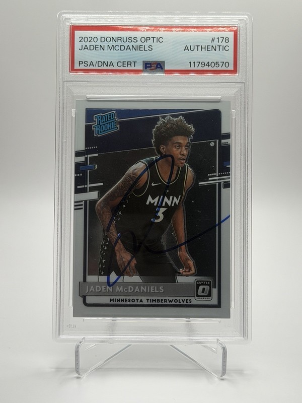 2020-21 Optic Jaden McDaniels PSA Authentic In Person AUTO SIGNED Rookie