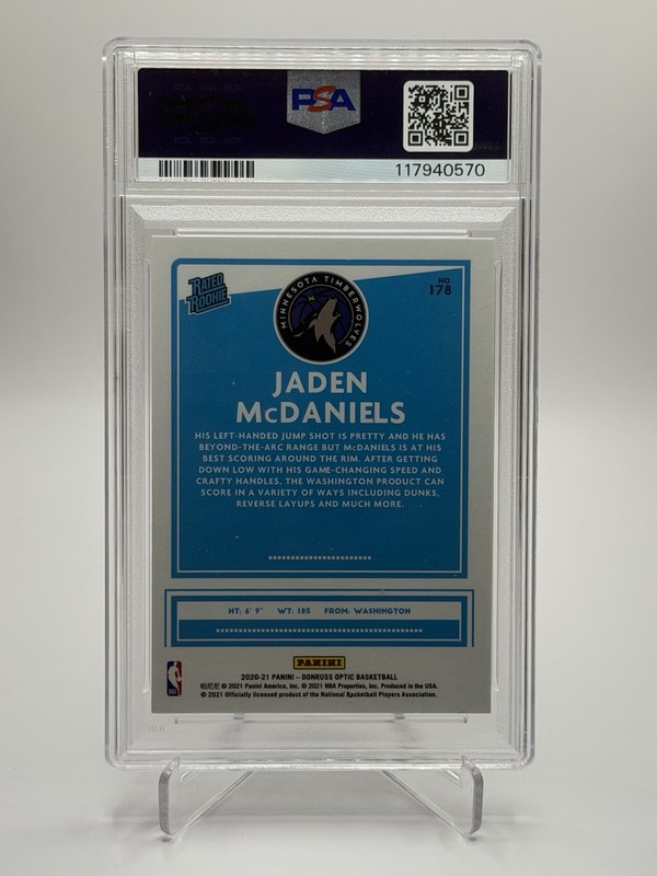 2020-21 Optic Jaden McDaniels PSA Authentic In Person AUTO SIGNED Rookie view 2