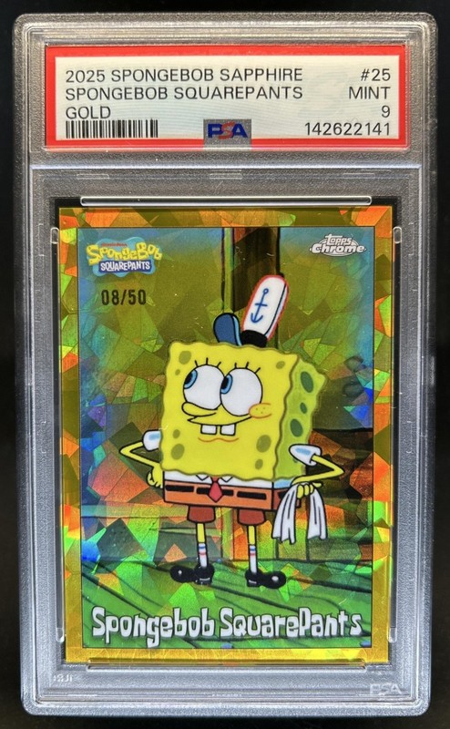 2025 Topps Chrome SpongeBob Squarepants Sapphire Gold Refractor #/50 PSA 9