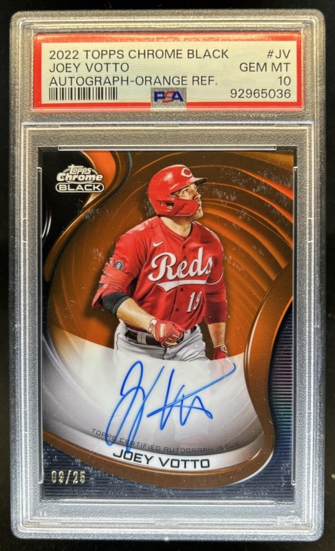 2022 Topps Chrome Black Joey Votto Auto Orange Refractor #/25 Reds PSA 10