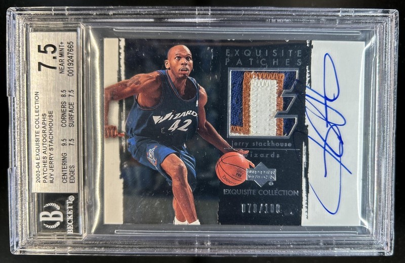 2003-04 Upper Deck Exquisite Jerry Stackhouse Patches Patch Auto #/100 BGS 7.5