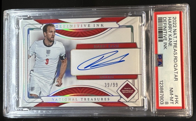 2022-23 National Treasures World Cup Harry Kane Definitive Ink Auto #/99 PSA 8