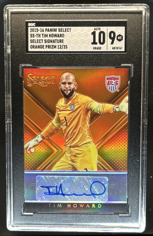 2015 Panini Select Tim Howard Signatures Orange Prizm Auto Autograph #/25 SGC 9