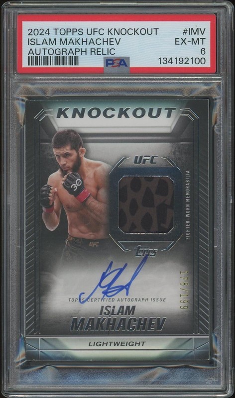 2024 Topps UFC Knockout Islam Makhachev Knockout Relic Auto #178/199 PSA 6