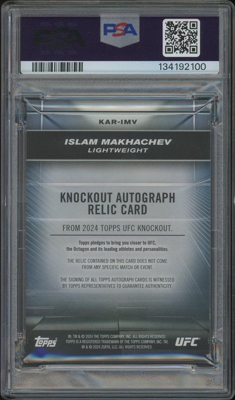 2024 Topps UFC Knockout Islam Makhachev Knockout Relic Auto #178/199 PSA 6 view 2