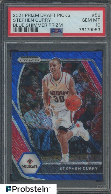 2021 Panini Blue Shimmer Prizm DP #56 Stephen Curry Davidson 3/13 PSA 10