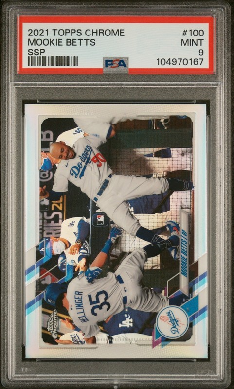 2021 TOPPS CHROME #100 MOOKIE BETTS & BELLINGER SSP PSA 9 MINT -Rare 1 of 18 POP