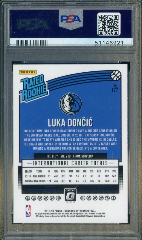 #2 2018 Donruss Optic #177 Luka Doncic Mavericks RC Rookie PSA 10 GEM MINT view 2