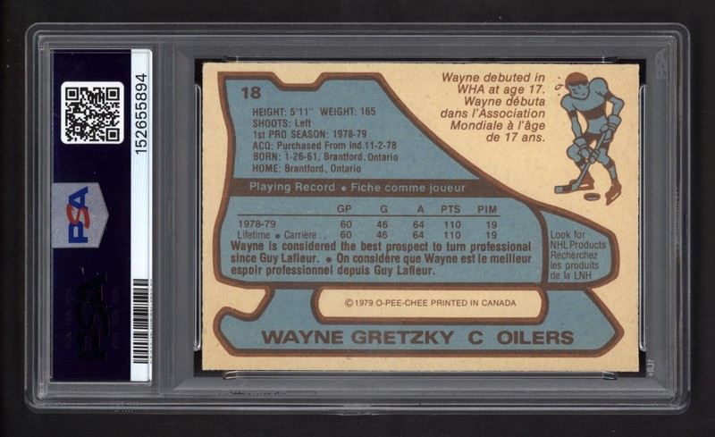 1979 OPC #18 WAYNE GRETZKY ROOKIE CARD PSA 5 EX view 2