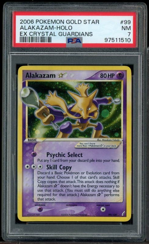 2006 Pokemon Gold Star Ex Crystal Guardians #99 Alakazam Holo PSA 7 NM