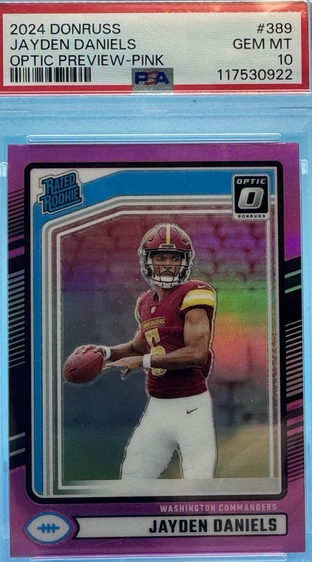 Jayden Daniels 2024 Donruss #389 Optic Preview Pink PSA 10 GEM MT Rookie RC