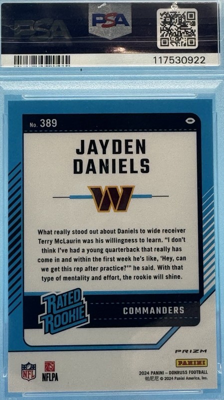 Jayden Daniels 2024 Donruss #389 Optic Preview Pink PSA 10 GEM MT Rookie RC view 2