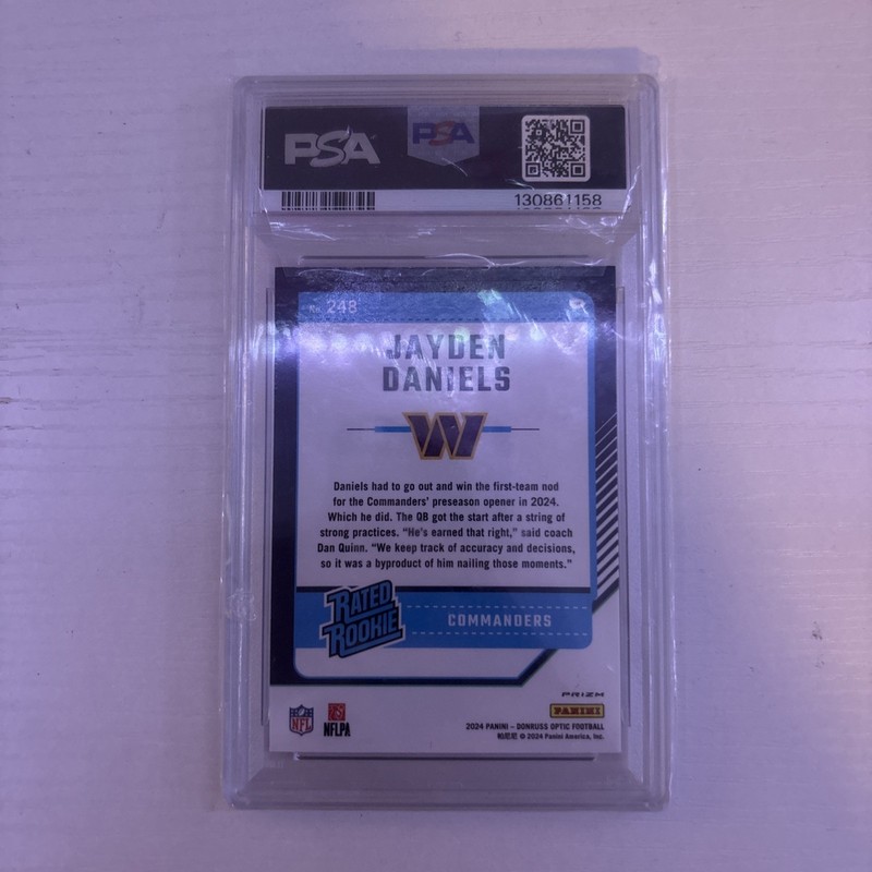 2024 Panini Donruss Optic Jayden Daniels #248 Blue Hyper Prizm PSA 9 Rookie view 2