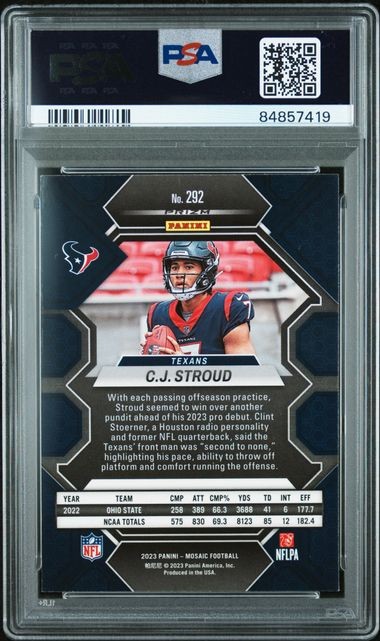 CAMO PINK 2023 Panini Mosaic CJ Stroud RC ROOKIE card 292 PSA 10 C J NFL POP=269 view 2