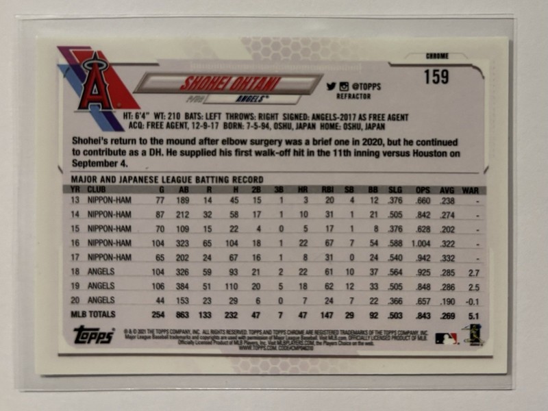 2021 Topps Chrome #159 🔥 SHOHEI OHTANI REFRACTOR 💎 Los Angeles Angels 🐐  view 2