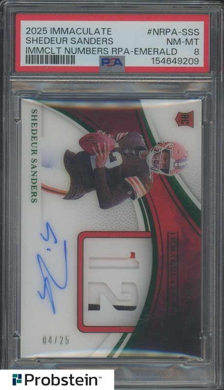 2025 Immaculate Numbers Emerald Shedeur Sanders RPA RC Patch AUTO /25 PSA 8
