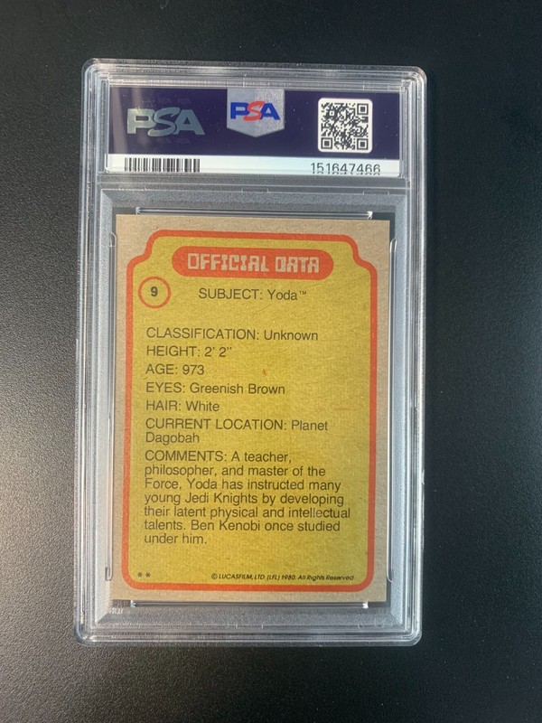 1980 Topps Star Wars Empire Strikes Back Yoda #9 PSA 8 view 2