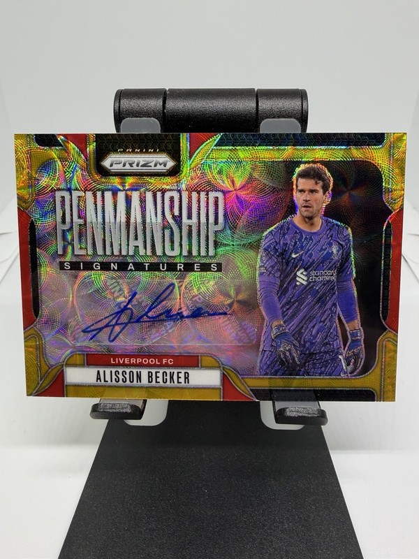 2025 EPL Prizm Alisson Becker Gold Scope Auto Penmanship /10 Brazil Liverpool 