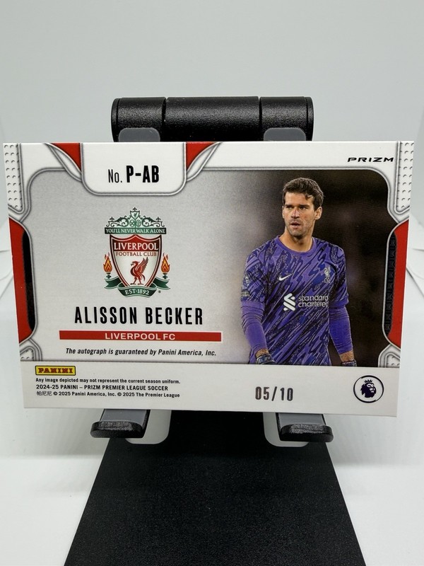 2025 EPL Prizm Alisson Becker Gold Scope Auto Penmanship /10 Brazil Liverpool  view 2