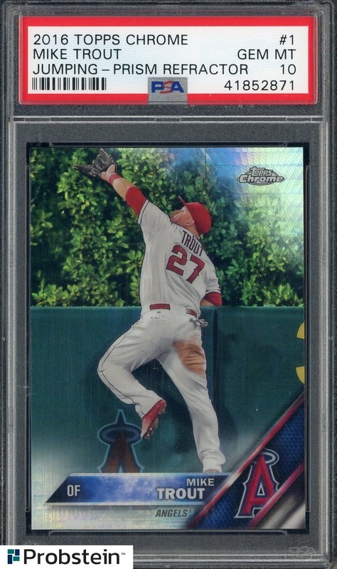 2016 Topps Chrome Prism Refractor #1 Mike Trout Jumping Angels PSA 10 GEM MINT