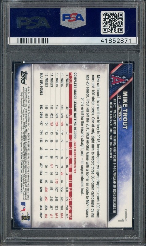 2016 Topps Chrome Prism Refractor #1 Mike Trout Jumping Angels PSA 10 GEM MINT view 2