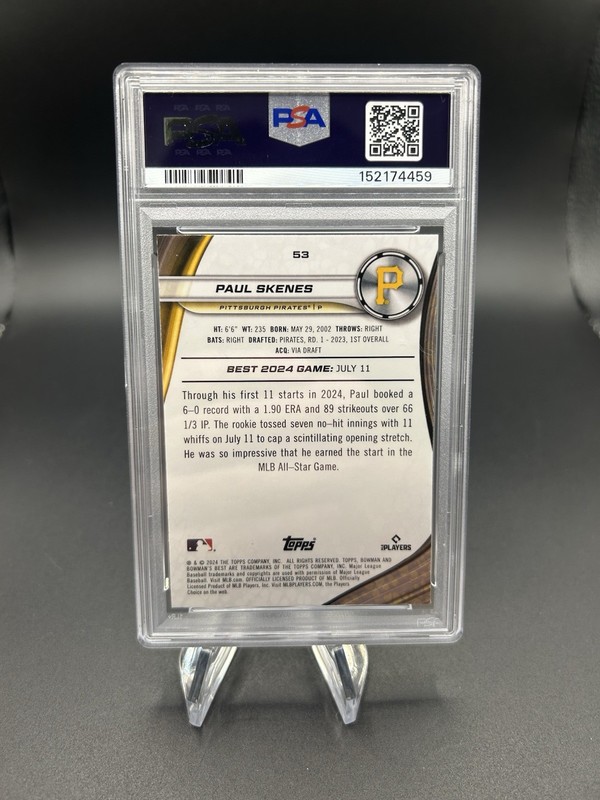 PAUL SKENES 2024 Bowman's Best #53 Mini Diamond Refractor /299 - RC - PSA 10 view 2
