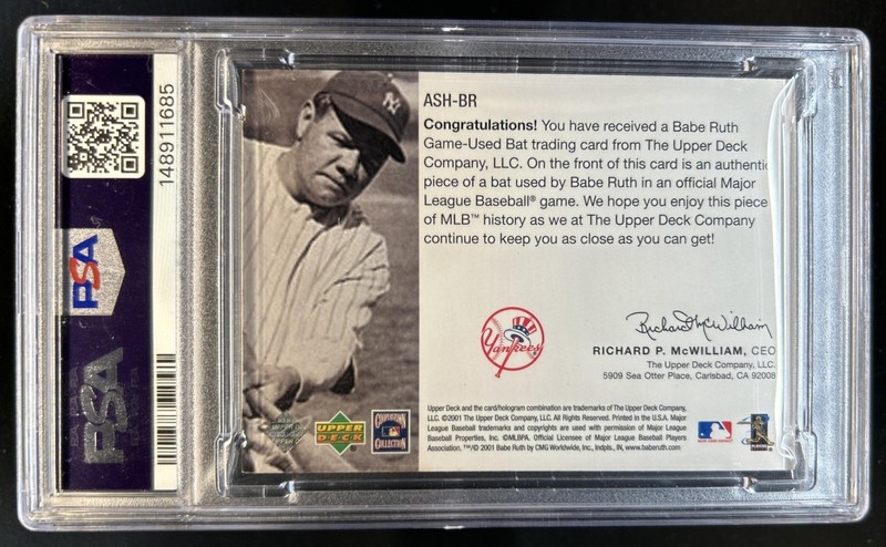 2001 Upper Deck Babe Ruth All Star Heroes Bat #/1933 New York Yankees PSA 7 view 2