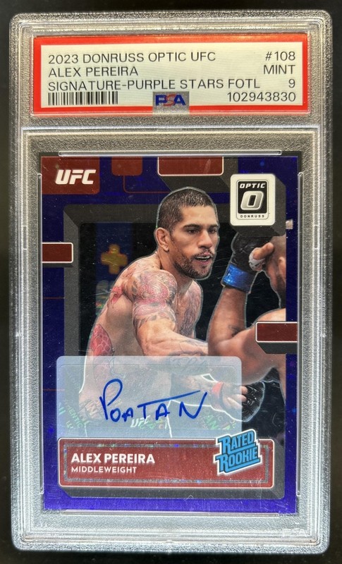 2023 Donruss Optic UFC Alex Pereira Purple Stars FOTL Rookie Auto #/17 PSA 9
