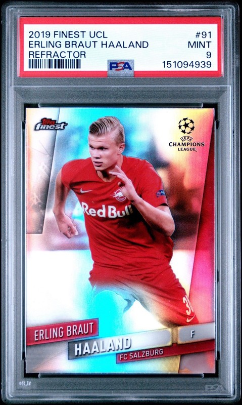 Erling Haaland 2019 Topps Finest UCL Rookie Refractor #91 PSA 9