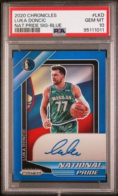 2020 Panini Chronicles Luka Doncic Prizm National Pride Auto Blue /25 PSA 10