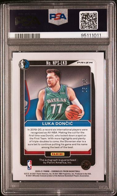 2020 Panini Chronicles Luka Doncic Prizm National Pride Auto Blue /25 PSA 10 view 2