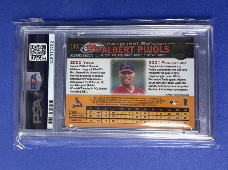 2001 eTopps Albert Pujols St Louis Cardinals #143 PSA 6 EX-MT view 2