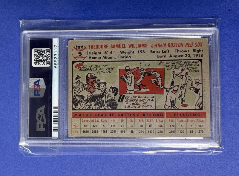 1956 Topps Ted Williams Boston Red Sox #5 Gray Back PSA 5 EX view 2