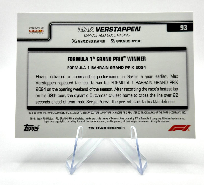 2025 Topps Chrome Formula 1 F1 Max Verstappen #93 Blue Checker /150 view 2