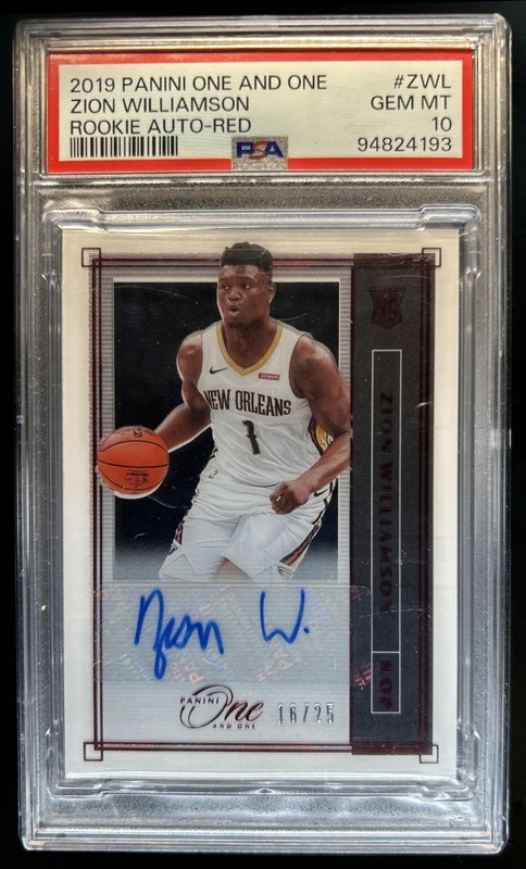 2019-20 Panini One and One Zion Williamson Rookie Auto Red RC #/25 PSA 10
