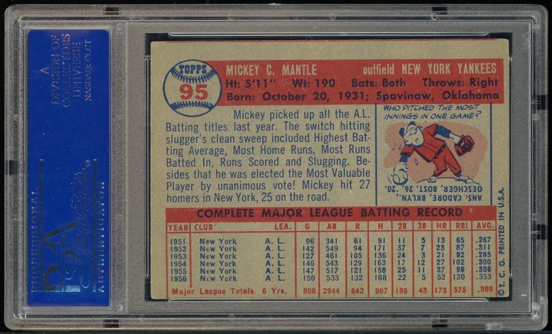 1957 Topps #95 Mickey Mantle New York Yankees HOF PSA 4 VG-EX view 2
