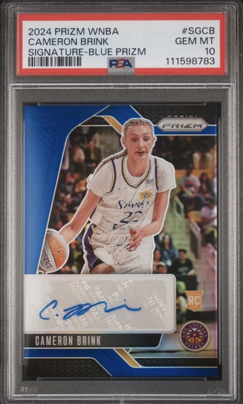 2024 PANINI WNBA PRIZM CAMERON BRINK SIGNATURES RC BLUE AUTO  #56/75 PSA 10