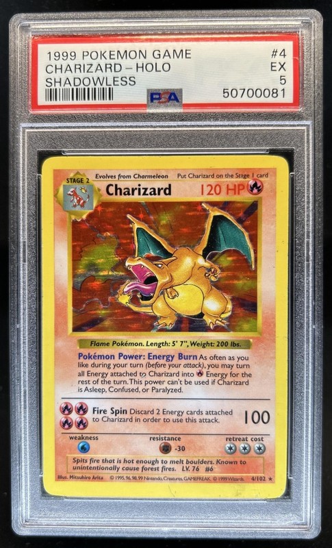 1999 Pokemon Shadowless Charizard Holo #4/102 PSA 5