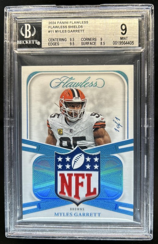 2024 Panini Flawless Myles Garrett Shields NFL Patch #1/1 Browns BGS 9